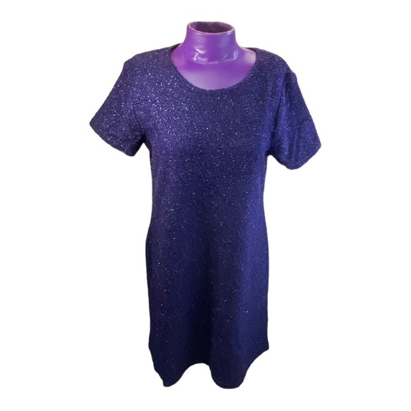 Amy Too! Vintage purple metallic knit short sleeve mini dress 18 1/2 - Picture 1 of 10